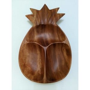 Vintage Kamani Wood pineapple divided 3 compartments dish plate candy serveware